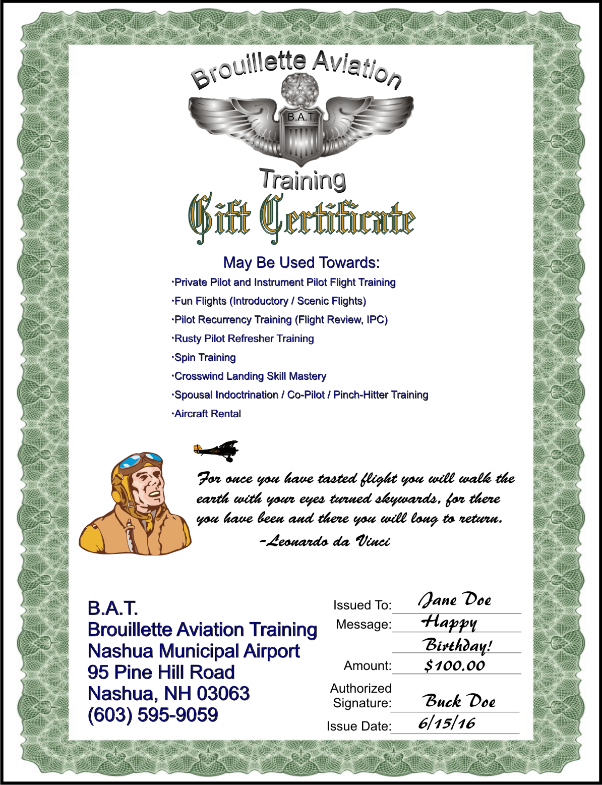 Gift Certificate Sample